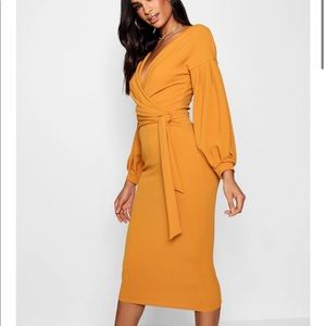 Off The Shoulder Wrap Midi Bodycon Dress